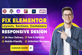 fix elementor layouts, sections, containers and responsive issues in 24 hours