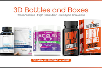create 3d supplement bottle and product mockup for amazon