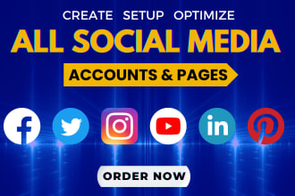create and setup all social media accounts, professional business pages