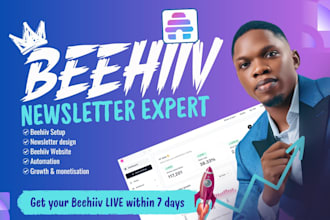 design beehiiv newsletter, beehiiv website setup, and growth setup