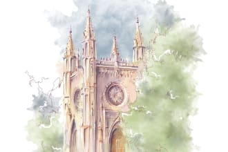 illustrate your wedding venue, invitation in watercolor style