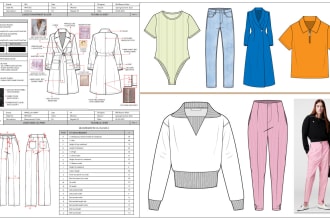 do fashion clothing tech pack and apparel sketch for commercial use