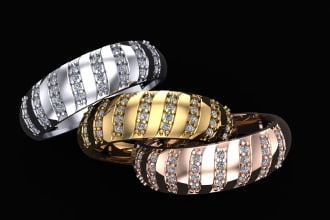 do 3d modelling and realistic rendering of jewelry ring, pendant, earrings