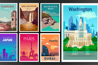create modern retro, vintage travel posters or flyer