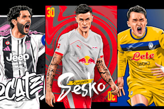 draw awesome cartoon illustration of football or other sport