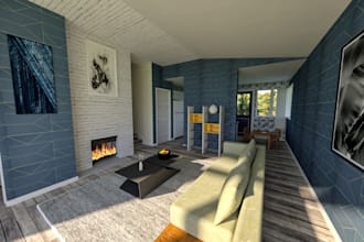 interior design with 3d realistic rendering for bedroom, living room and kitchen
