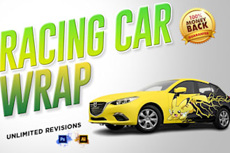 create racing car wrap, itasha wrap design with extreme creativity