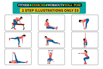 draw exercise, yoga, workout, and fitness pose illustration