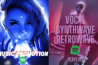 enhance synthwave music, pitch retrowave music to 350 playlist curators