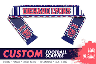 design a stunning custom football, soccer, sports scarf