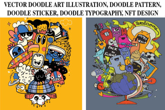 create exclusive doodle art illustration, pattern, sticker and character