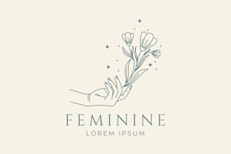 make feminine, botanical, boho, flower, floral, beauty logo design