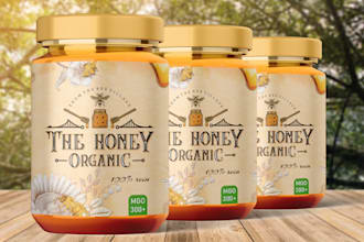 design honey label, food packaging, jam, peanut butter and coffee