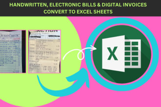 do handwritten bills and PDF invoices convert to excel sheet, data entry work