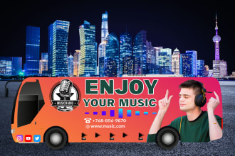 professional box trailer, long trailer, gaming truck wrap, bus wrap design