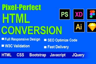 convert figma to html, psd to html, xd to html css responsive bootstrap 5