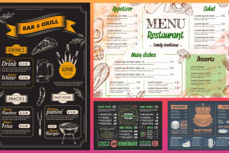 do restaurant menu design, food flyer or digital menu