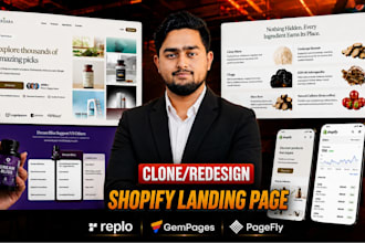 clone shopify landing page design with replo, gempages, pagefly