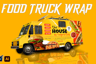design stylish food truck wrap, van wrap, box truck wrap and trailer wrap