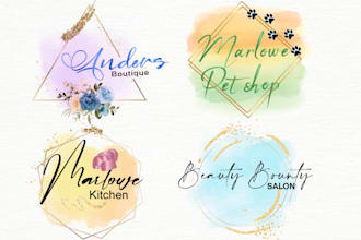 make unique boho hand drawn watercolor logo for you