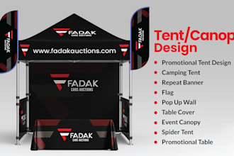do tent design, table cover, flag, repeat banner, backdrop