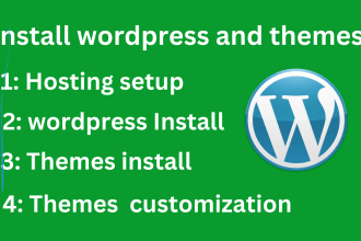 setup hosting, install wordpress, install theme and customization