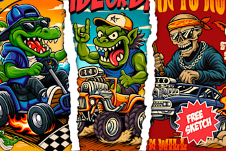 make bold line style cartoon illustration for your clothing brand