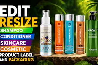 edit resize shampoo, conditioner skincare product label design