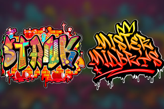 do eye catching graffiti designs for text, tags, t shirts, and typography logo