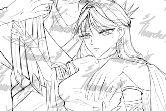 lineart anime, manga, vtuber character and fanart