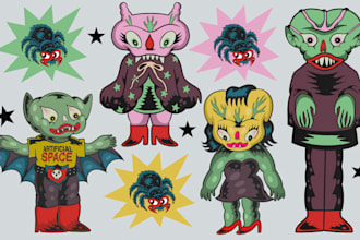 design vintage fantasy horror fun cartoon character for logo