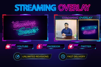 design stream overlays for streaming on twitch, streamyard, obs, fb