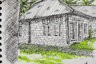 hand drawing architectural sketches of buildings