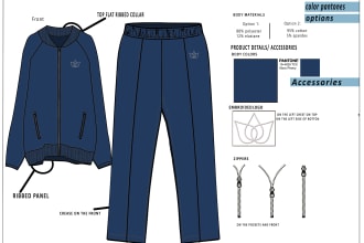 create tracksuits, hoodies and t shirts tech packs