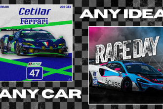 create a racing hero card, driver feature or media card