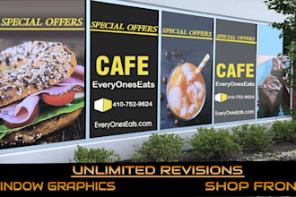 design modern shop front, store front window graphics and signage