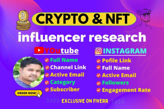 find crypto nft youtube influencer and valid email lead