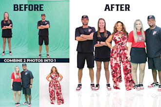 multiple images into 1 photo, combine, composition and team photo edit