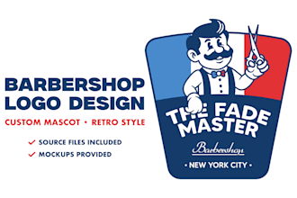 design a custom barbershop logo with a retro mascot