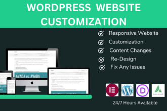 customize, design wordpress website in divi and avada theme