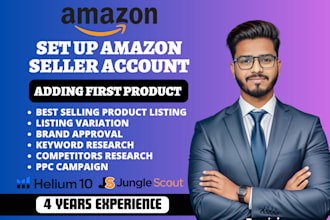 do your amazon store setup and product listings with variations