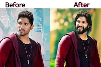 photo editing, enhance with add hair style, beard, glasses smile, beauty and HD