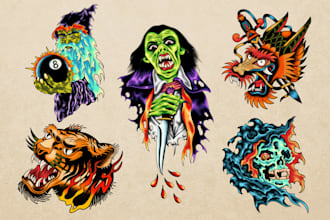 create traditional or old school style tattoo flash design