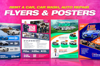 create car wash, rent a car and car repair business flyers
