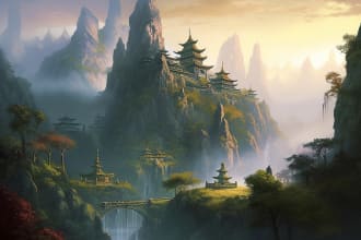 create environment concept art, fantasy landscape illustration