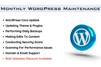 provide monthly wordpress maintenance, domain, and email support