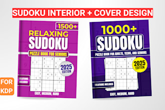 create unique sudoku puzzles, word search puzzle book, book cover for amazon KDP