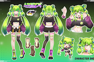 draw character design reference sheet for your anime oc, vtuber model, dnd, game