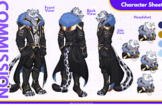 draw character sheet for your character, furry, oc, fursona, anime for vtuber