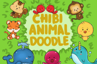 draw cute chibi animal doodle illustration in 24 hours